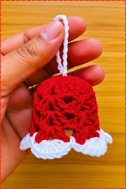 crochet christmas bell ornament - featured image