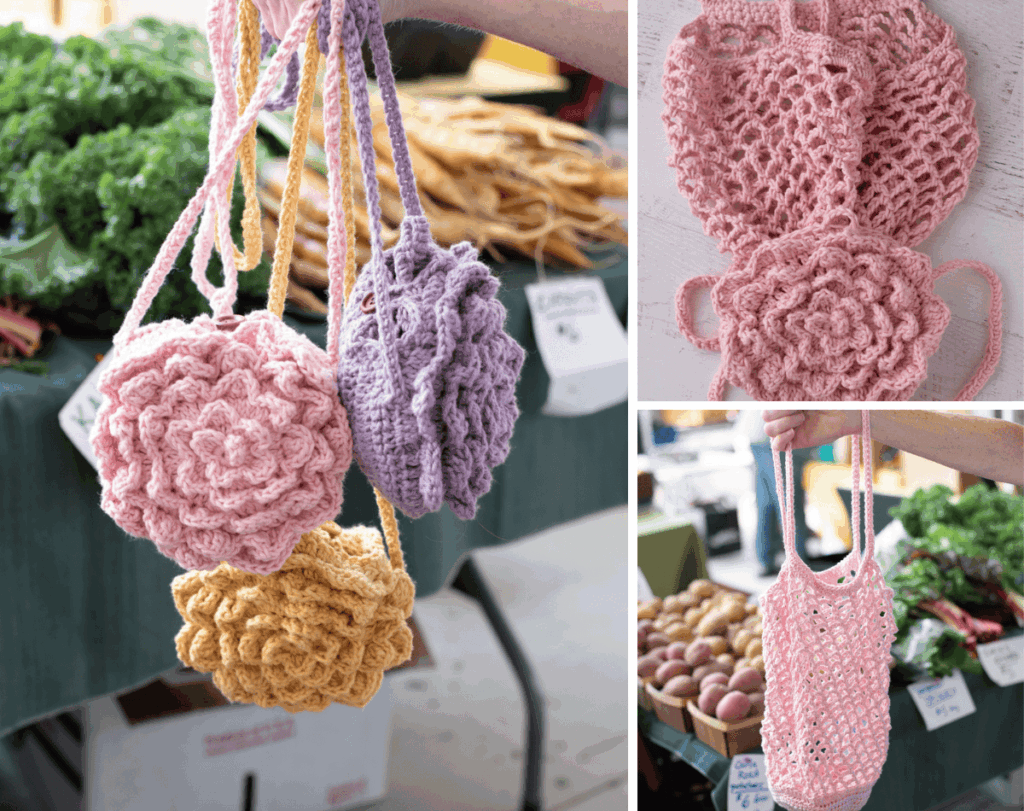 foldable flower crochet market bag - featured image
