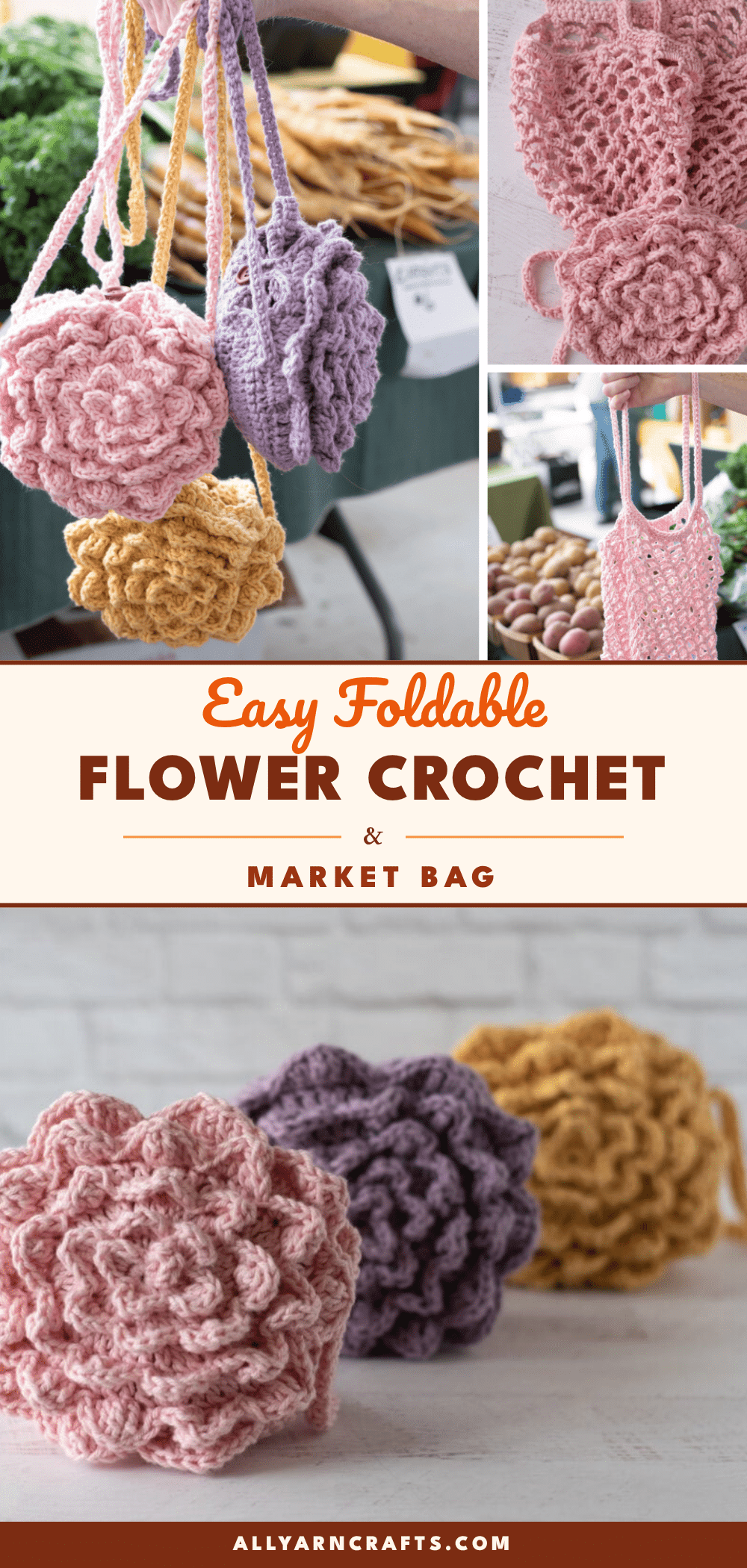 foldable flower crochet market bag crochet pattern