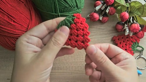 mini crochet strawberry keychain crochet project crochet project detail 4
