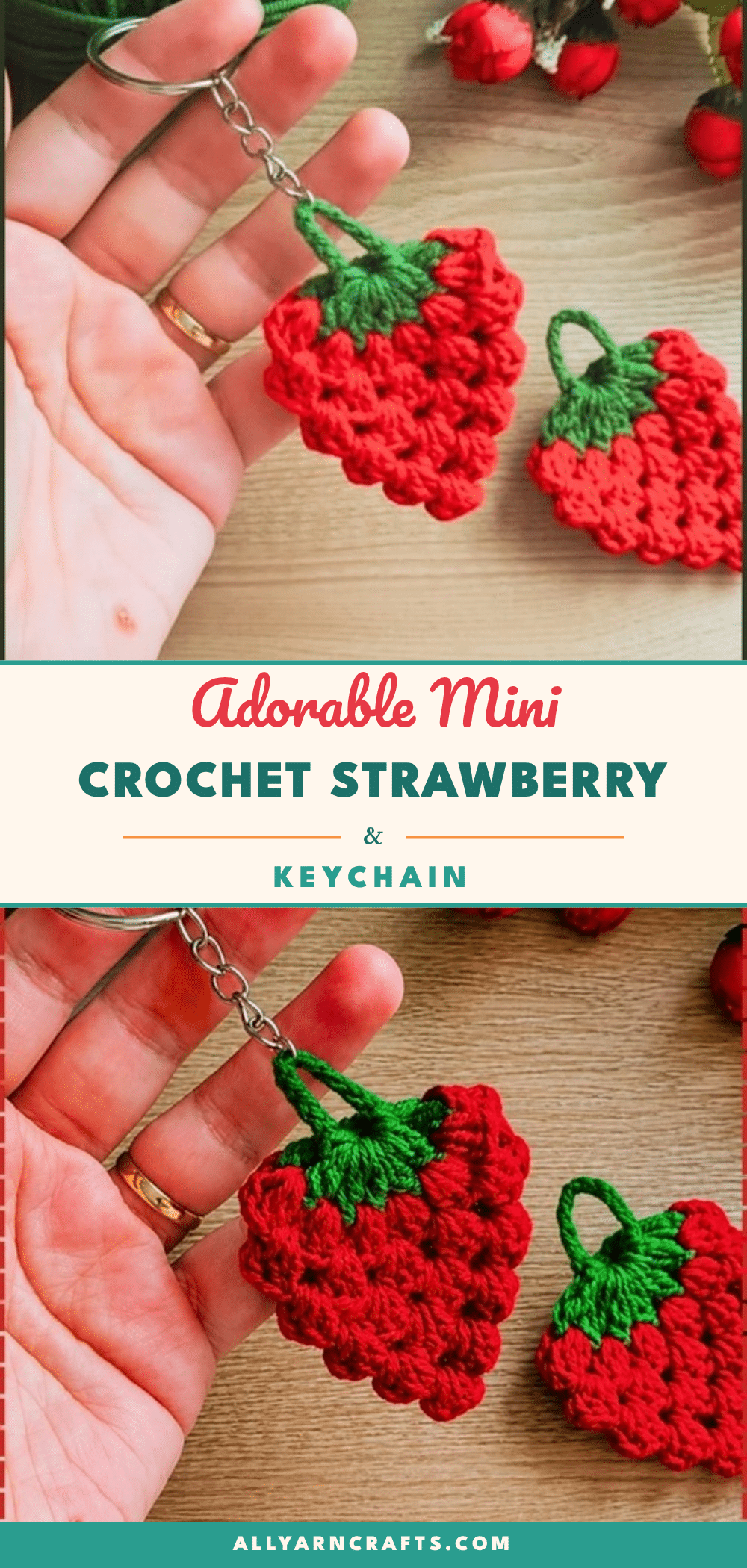 mini crochet strawberry keychain crochet pattern