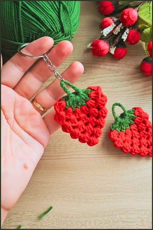 mini crochet strawberry keychain - featured image