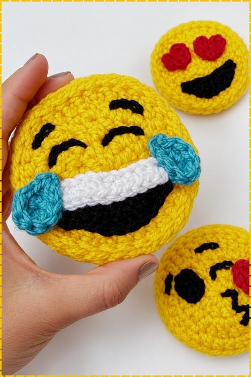 crochet emoji coasters crochet project crochet project detail 1