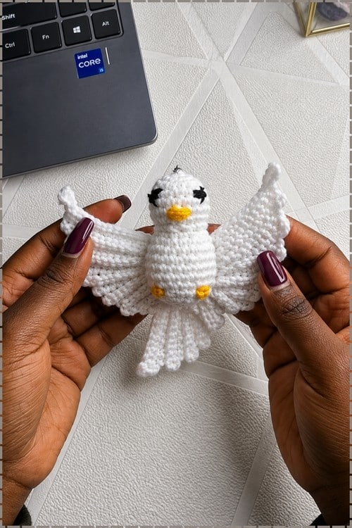 crochet pigeon keychain pattern - featured image